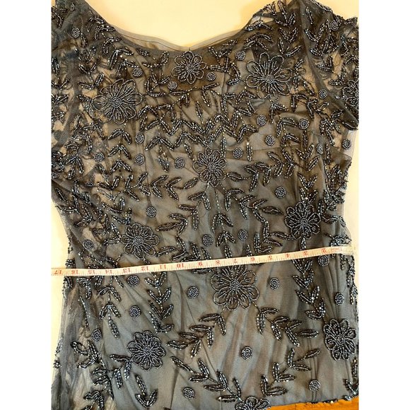 Adrianna Papell Women Beaded Gown Maxi Dress Back Keyhole Short Sleeve Blue SZ 4 - Picture 6 of 8